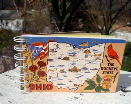 Vintage Ohio Postcard Notebook , Buckeye State, recycled notebook, pocket journal