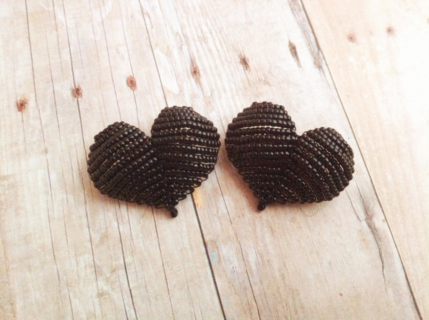 Black Hearted Brooches - Set of Two Heart Brooches - Valentines Day - Ododo Originals