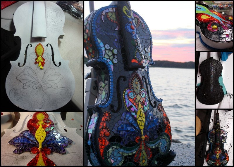 SALE-Shattered Symphony-Original Mosaic Violin Sculpture for the Musician in you.