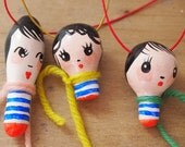 Hand painted little doll clay necklace wearable art