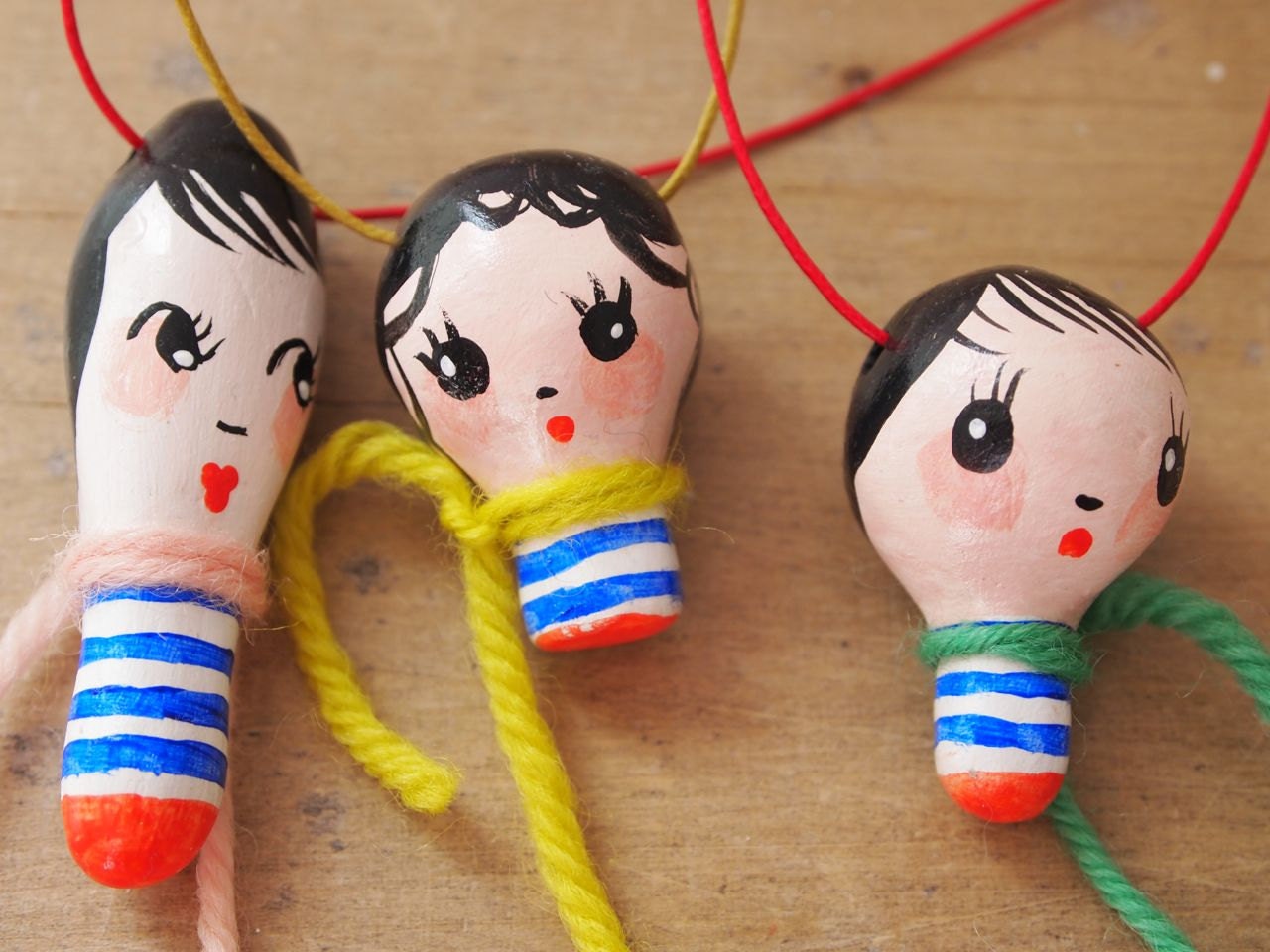 Hand painted little doll clay necklace wearable art