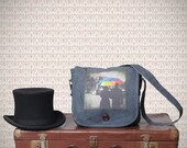 canvas messenger bag - shoulder bag - Messenger bag  - Fun photo bag - green bag - The rainbow umbrella - handbag