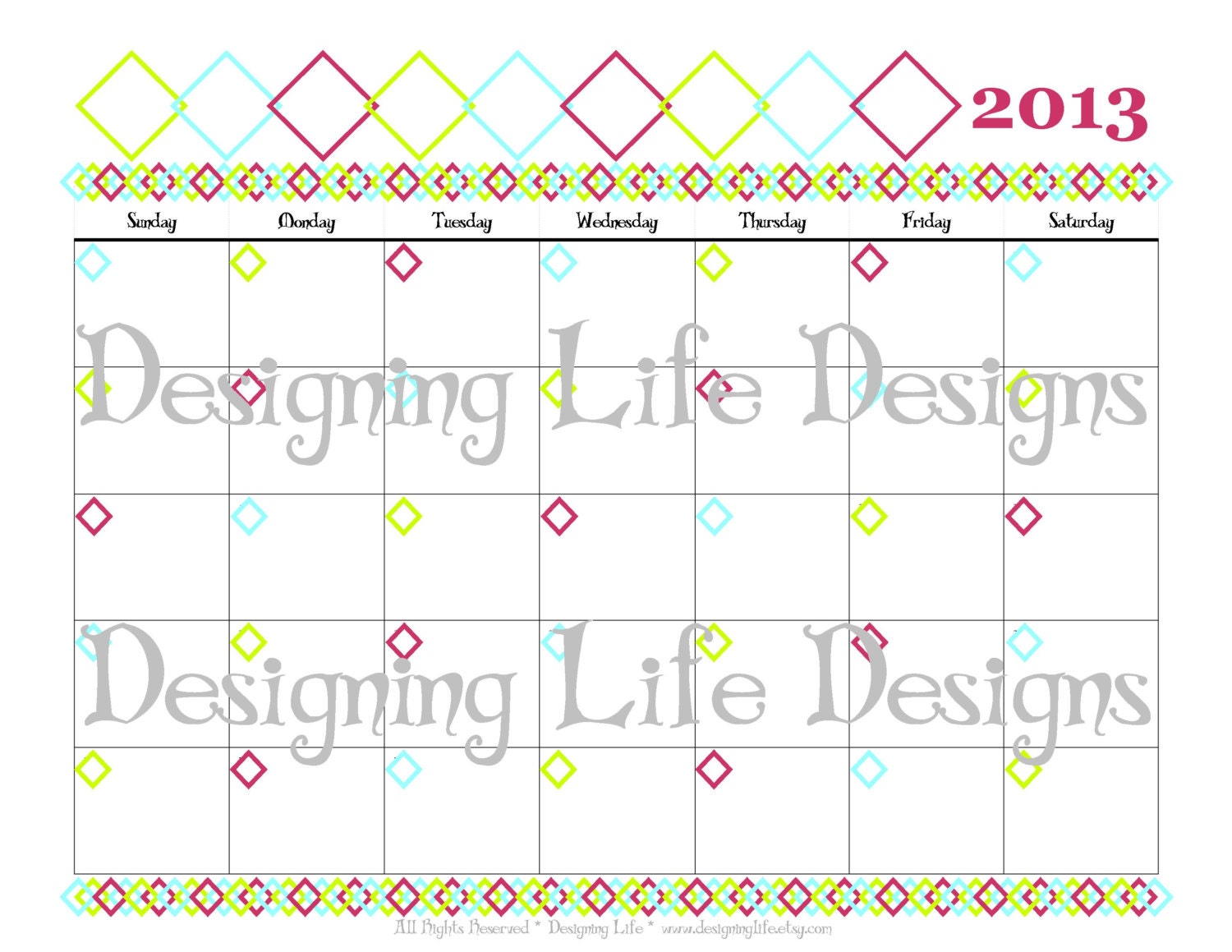 Monthly Calendar Printable - 2013 Fill In - Home Organization PDF