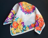 Art Deco  Handkerchief 1930's - Floral Bold Vibrant Colours - Purple, Orange,Yellow Hanky - Rayon Crepe