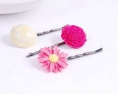 Pink Flower Hair Pins -  Pink Daisy Flower Bobby pins, Hair Jewelry Accessories Gifts for Her Girl Under 15