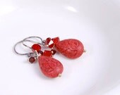 Vintage Inspired Teardrop Earrings, Red Garnet Ruby Earrings, Birthstone Jewelry Gifts for Her