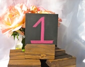 Rustic Chalkboard Wedding Table Number Signs with Rustic Wood Holders- Set of 10 (4 x 4)