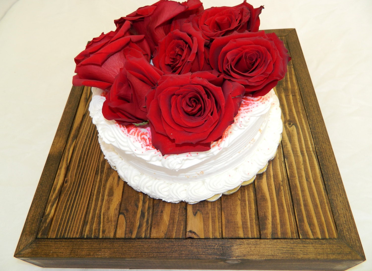 Rustic Wedding Wood with planks Cake Stand (14 x 14 x 2.5)