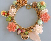 Mint Green Pink & White Butterfly Wing Garden Charm Bracelet