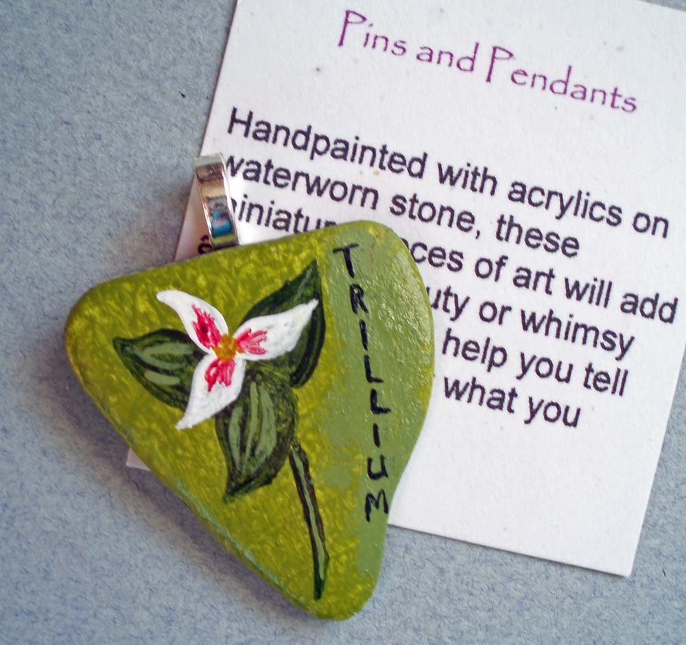 Handpainted Stone Trillium Pendant
