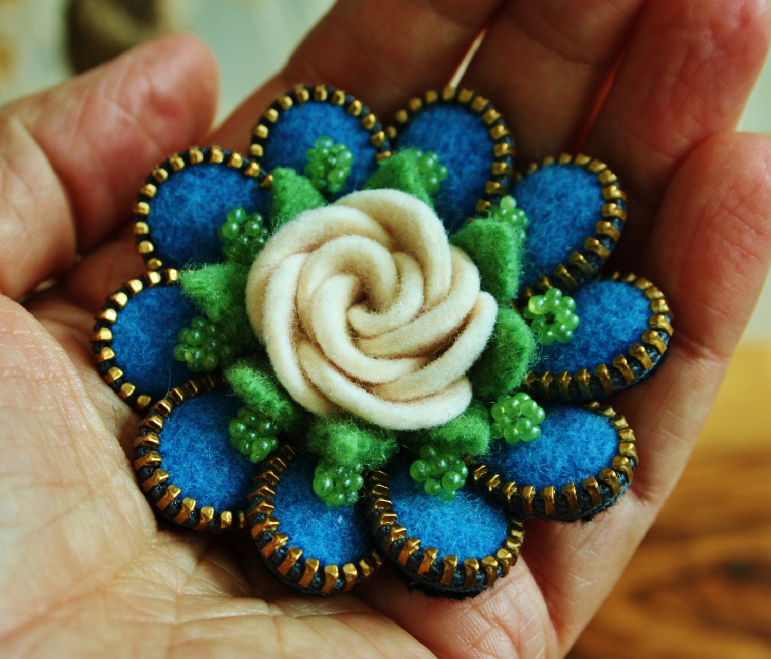 Felt and zipper  flower brooch