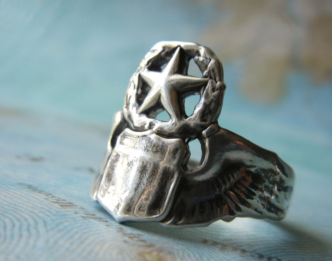 Pilot Wings Ring, Military Wife Jewelry, Silver Pilot's Wings Ring, Pilot Wings Ring, Custom Fine Silver Ring by HappyGoLicky Jewelry