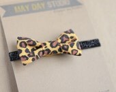newborn baby toddler girls fabric bow headband - leopard print on black glitter elastic