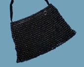Vintage 30s 40s Black Beaded Evening Purse