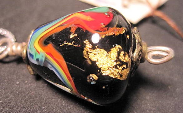 Rainbow gold inside glass bead pendant necklace