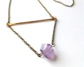 Simple Purple Amethyst Gemstone Necklace Vintage Triangle Brass Chain- Free Shipping Worldwide