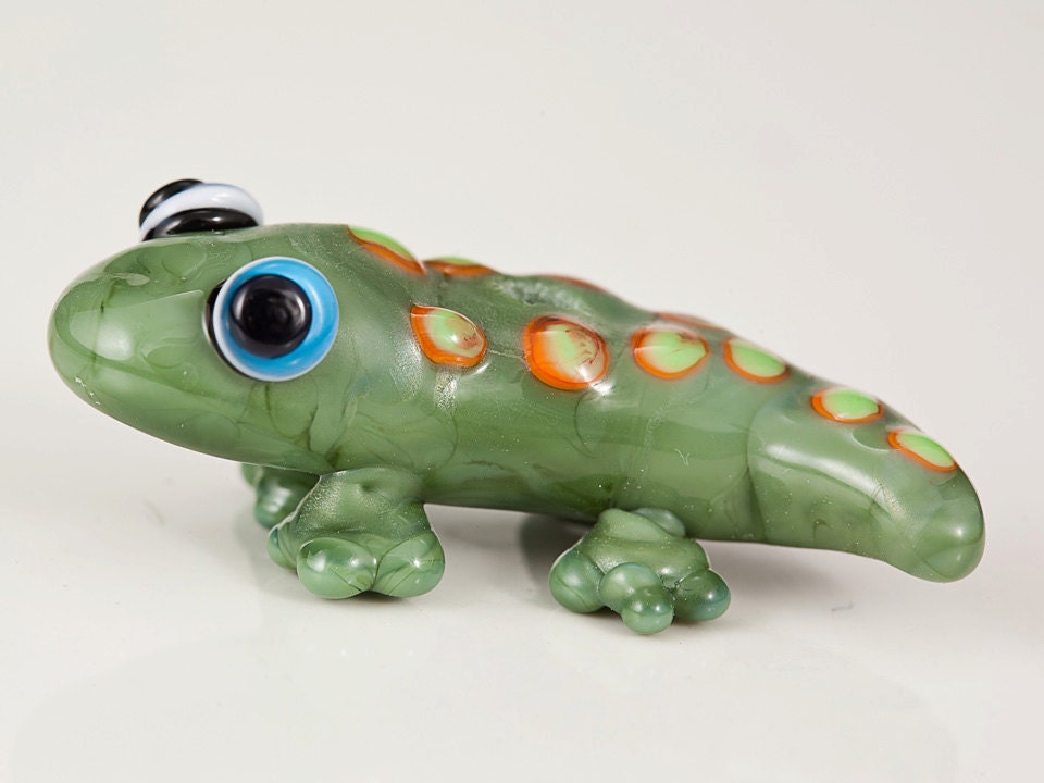 Green Fancy Lizard Lampwork Glass Bead