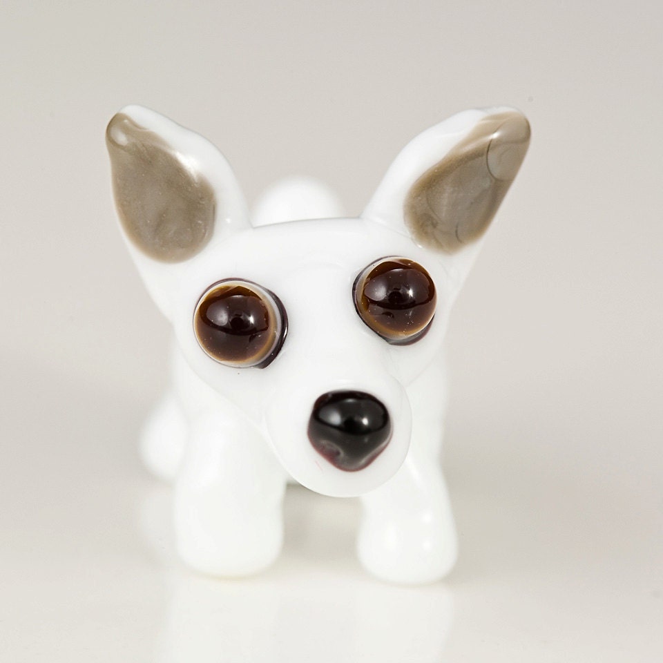 White Rat Terrier Lampwork Dog Bead