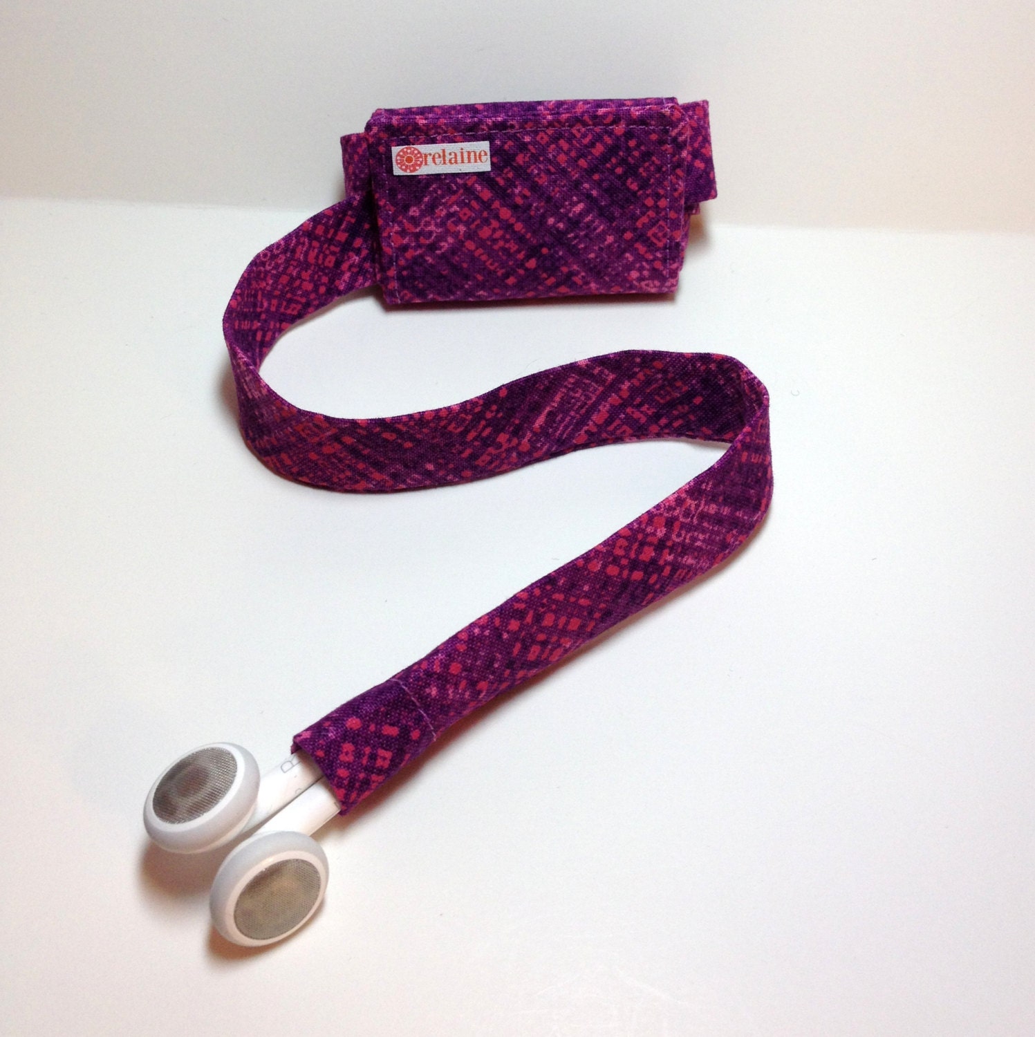 Pink and purple plaid TuneTube.  Earbud cord organizer for iPhone or iPod.  Cord keeper.  Earbud holder.  Earbud case.