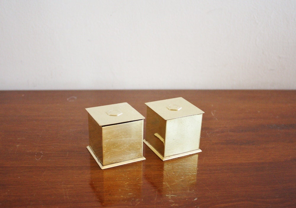 Tiny vintage pair of brass square boxes