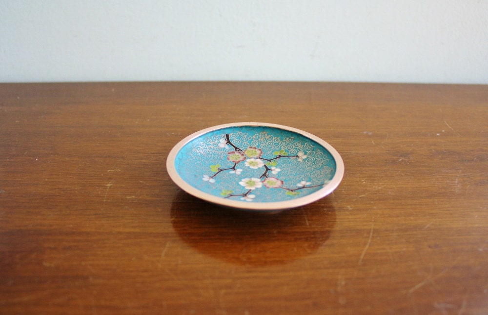 Vintage floral cloisonne dish