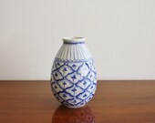Vintage blue and white ceramic bud vase