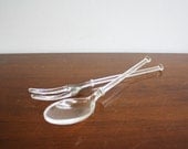 Vintage set of glass salad servers, spoon and fork