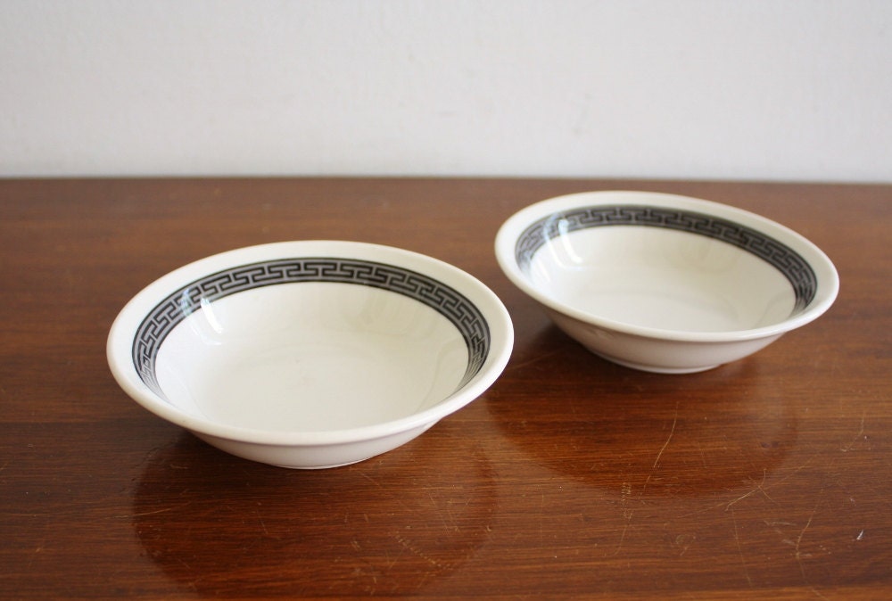 Pair of Greek Key porcelain dishes
