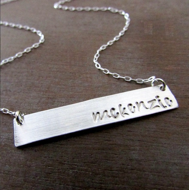 Silver Name Necklace, Bar Necklace, Personalized Sterling Silver, Silver Letter Initial Necklace Horizontal KATIE by E. Ria Designs