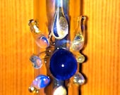 Hanging Glass Incense Burner with Cobalt Blue Center Sunburst Symbol 14
