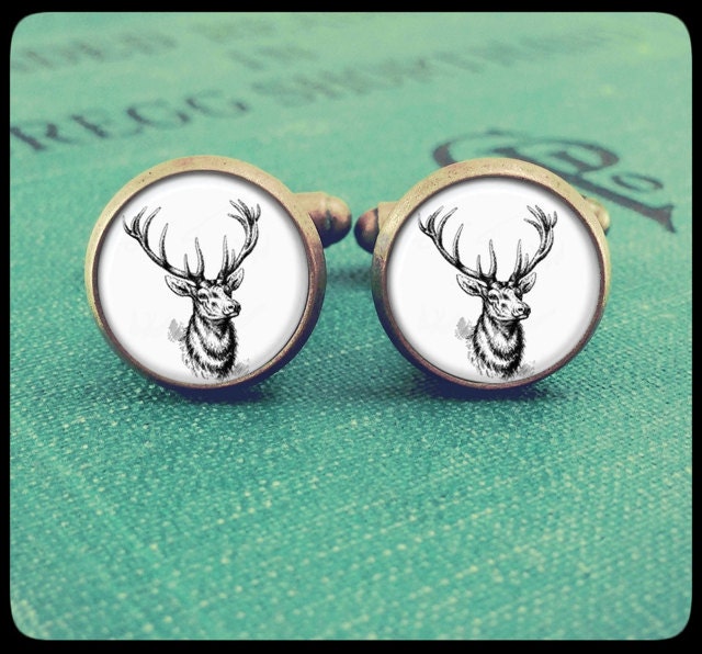 Bronze OR Silver Cufflinks - Deer Buck - Wearable Art- Handmade by Lisa Owens