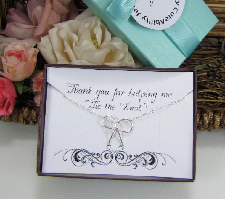 Silver Bow Necklace, Bridesmaids Gifts, Bridesmaids Thank you Gift, Bridal Party Gifts, Favors, Sterling Silver