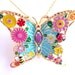 Butterfly Pendant Necklace, Aqua Pink Yellow Green Gold Flowers Butterfly Pendant, Spring Summer Fun Colorful, Mother's Day