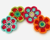 Crochet Flower Motifs Orange Lime Red Aqua
