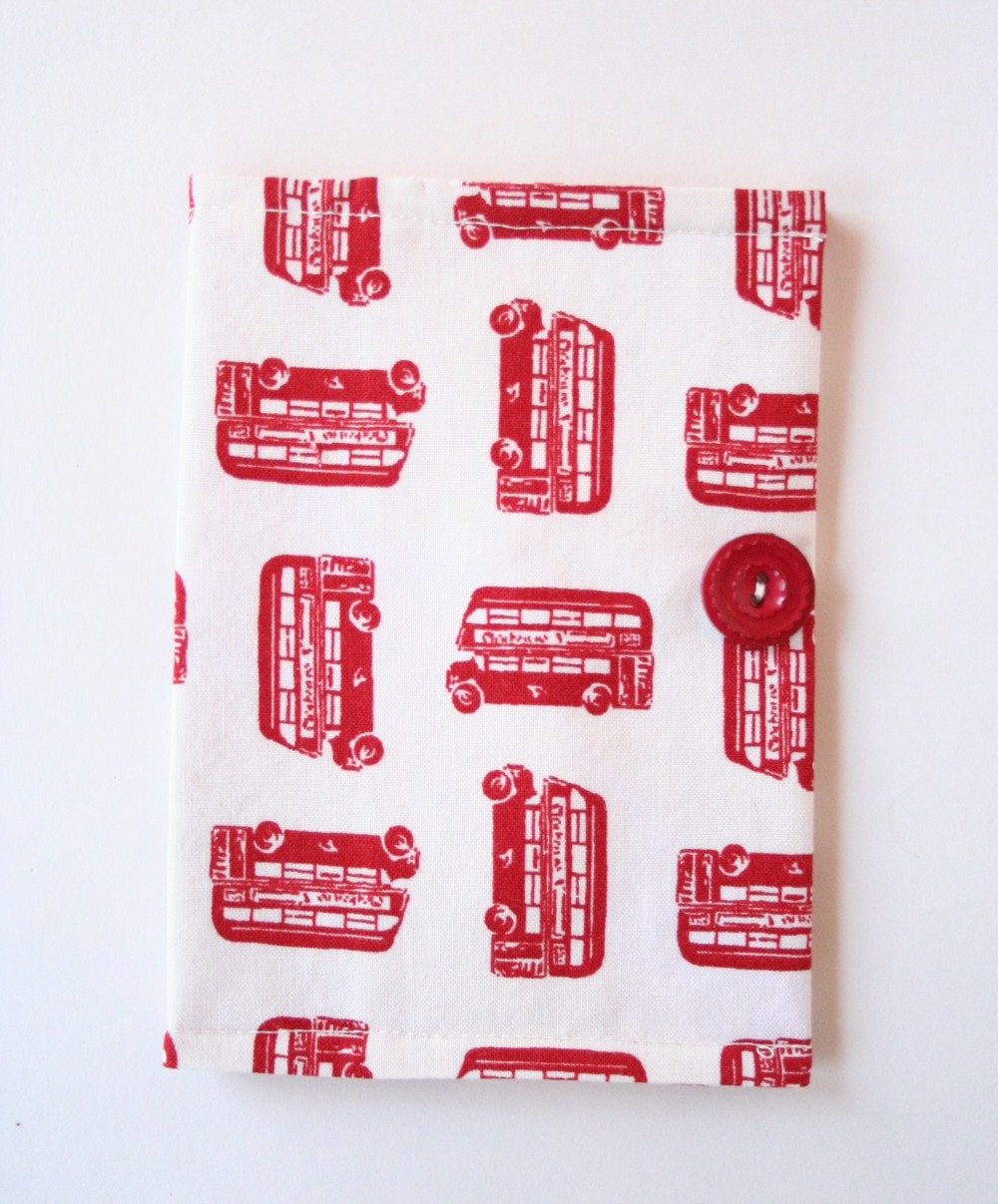 Double Decker Passport Cover Red White British Buses Button Notebook Sleeve Polka Dots London
