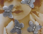 Silver Ox Plated Brass Butterfly Charms 327SOX  x4