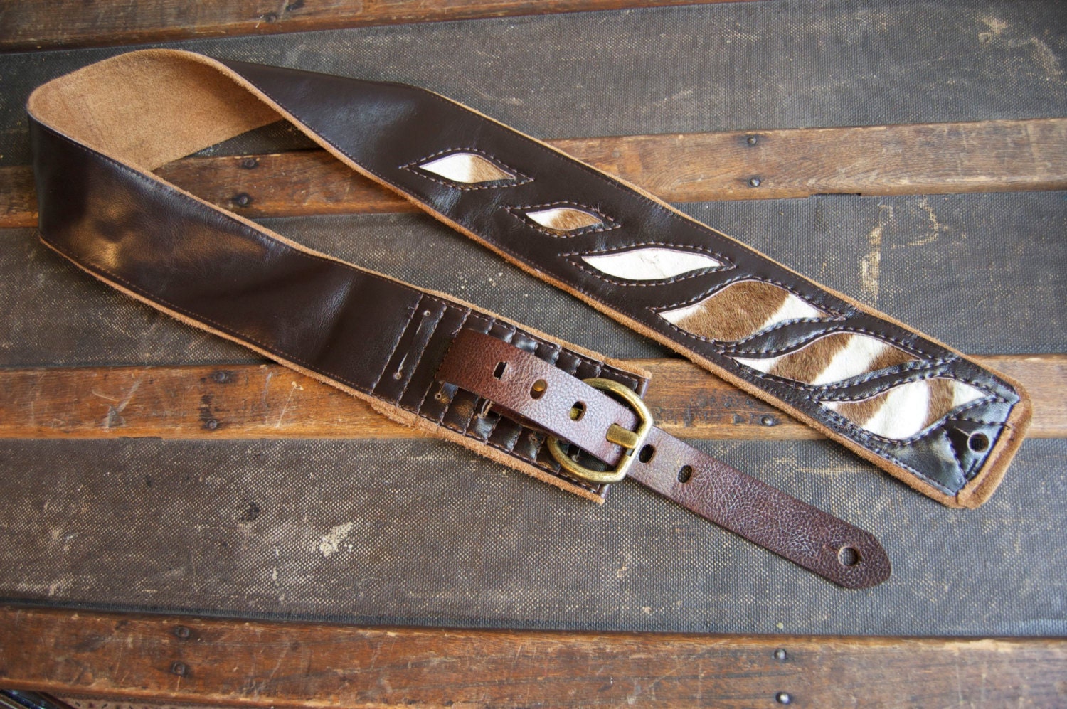 Real Zebra Leather Guitar Strap