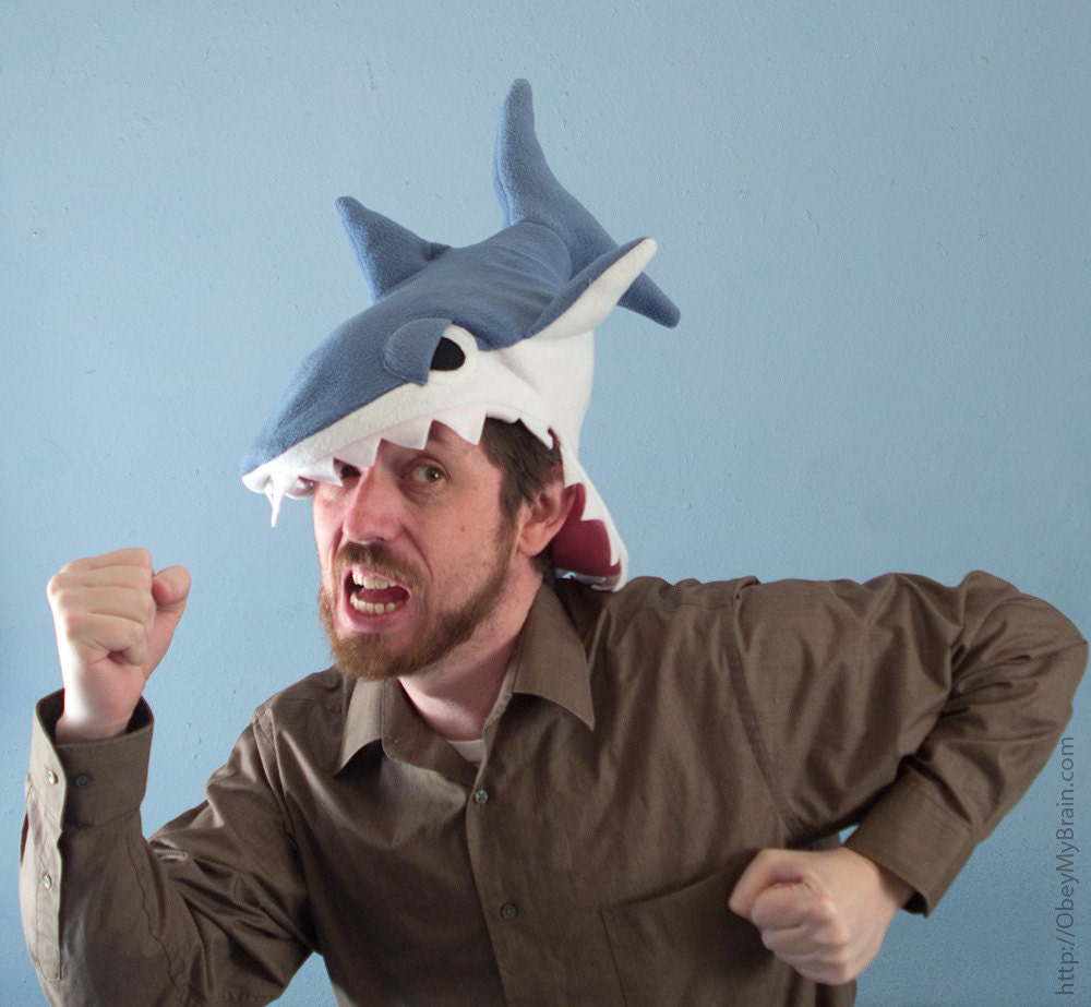 Fleece Shark Hat - Blue-Gray CHOMP CHOMP CHOMP