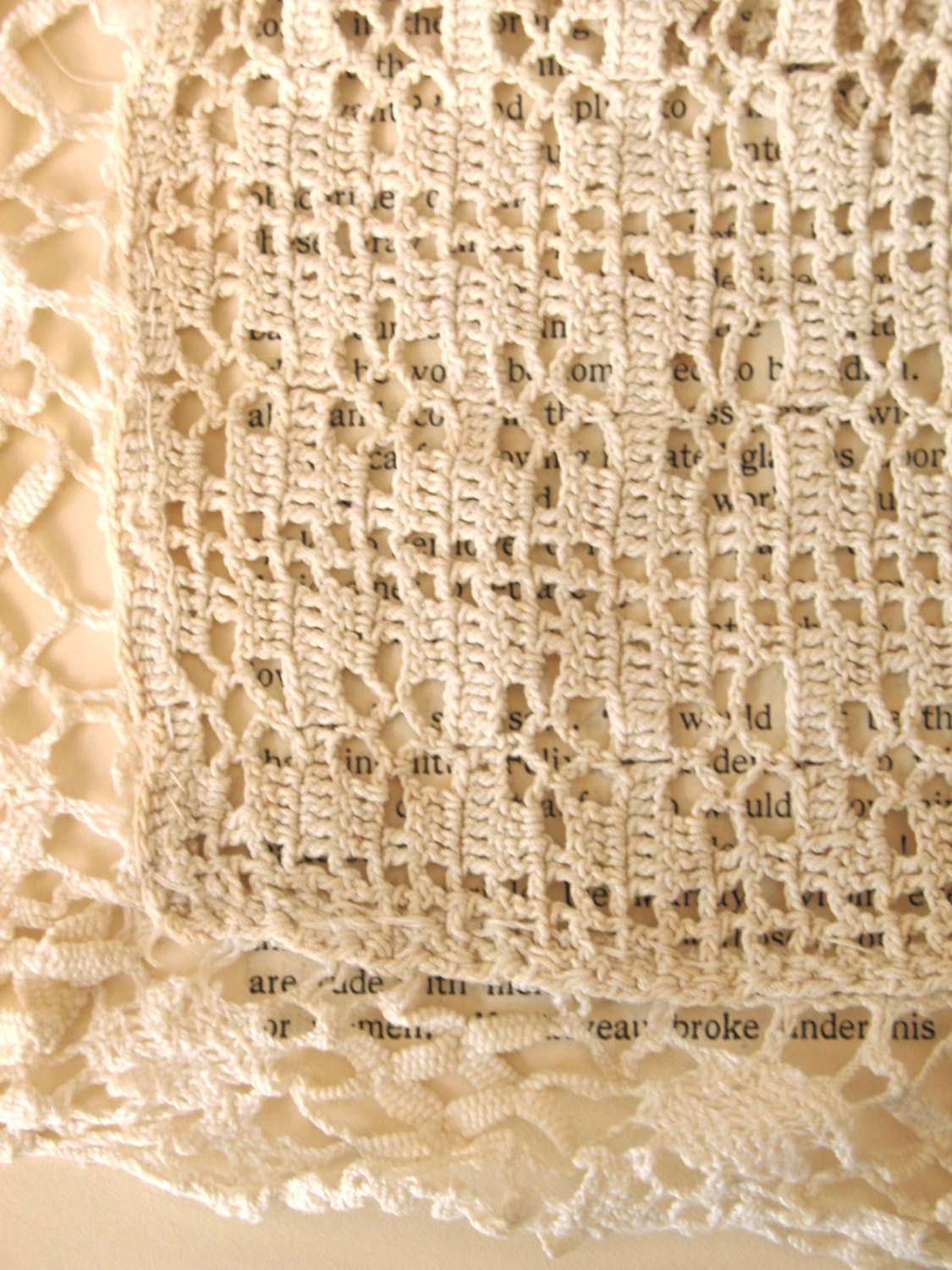 1940s Vintage Ecru Crochet Panel Handmade Lace Trim Shabby Chic Ivory Lace Edges