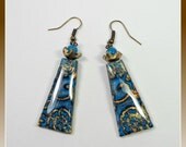 Turquiose & Bronze Vintage Inspired Dangle Earrings, polymer clay jewelry