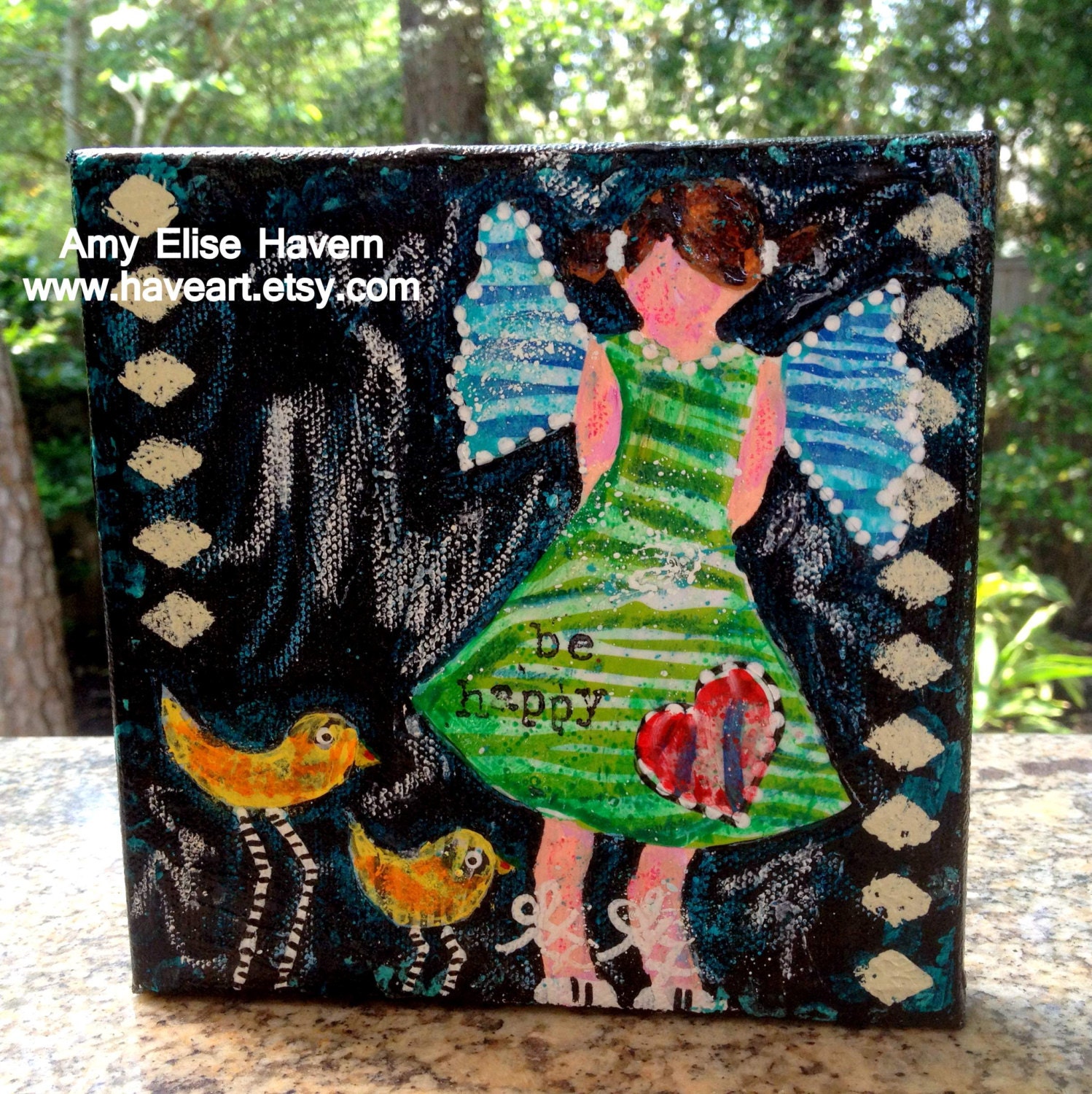 BE HAPPY mixed media painting 6x6