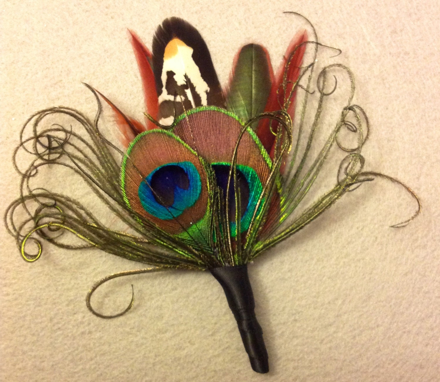 Boutonniere, Feather boutonniere, peacock wedding, brown feathers, lapel pin, groomsmen,peacock, best man