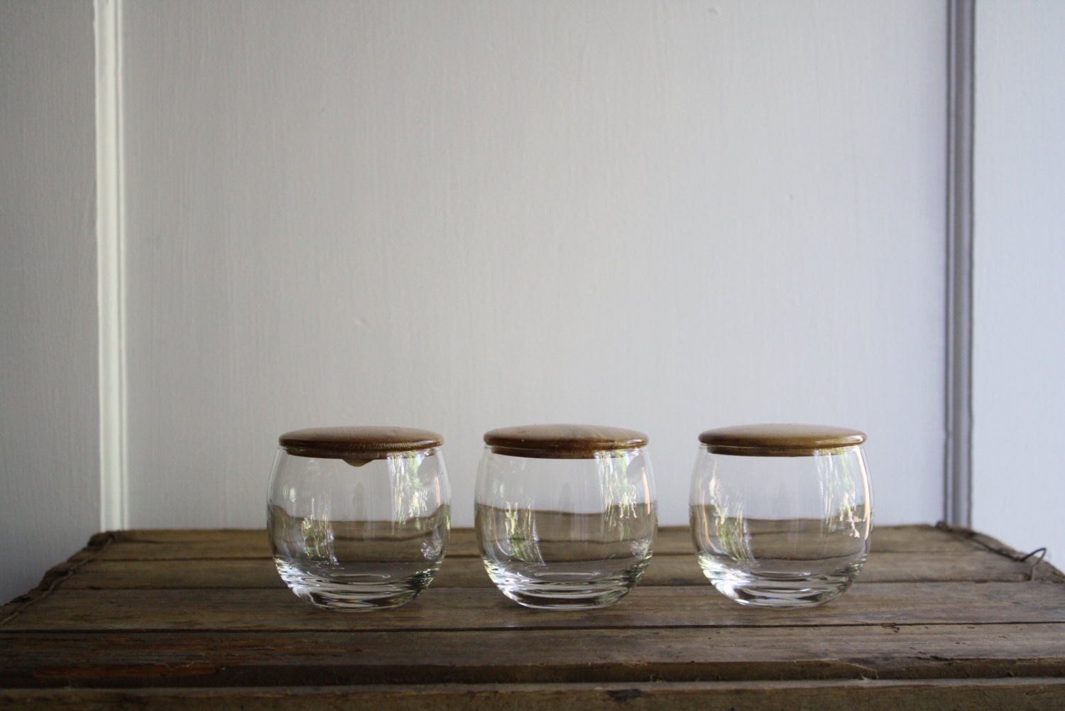 vintage wood and glass cups