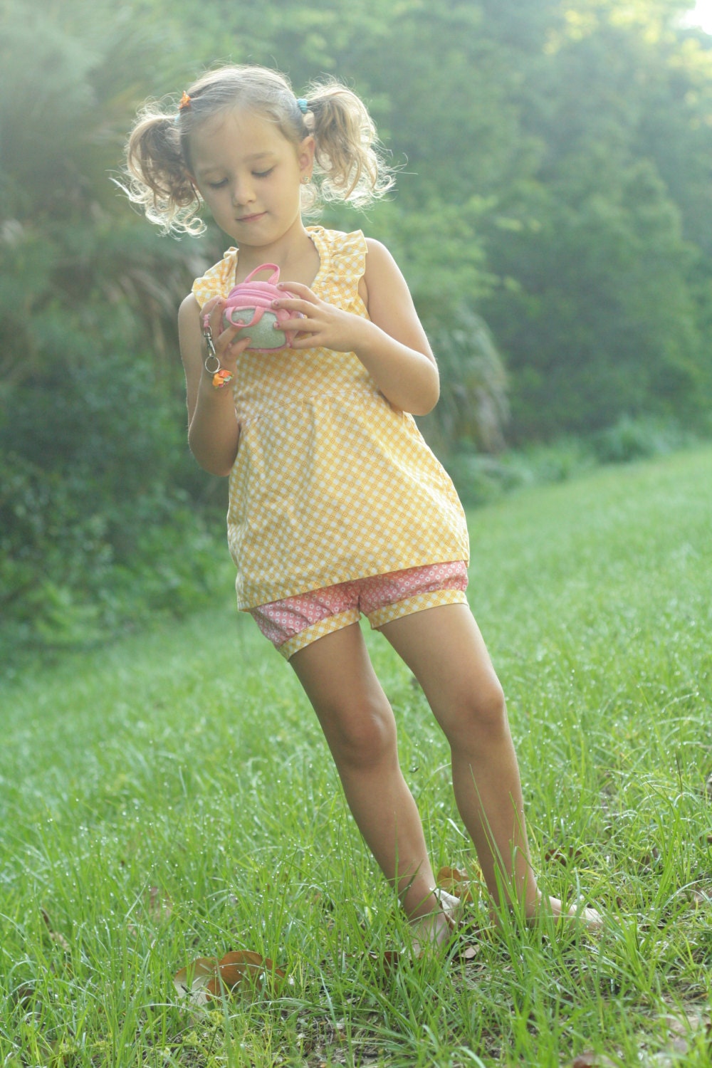 Girls Yellow Gingham Plaid Ruffle Neck Halter Top Shirt