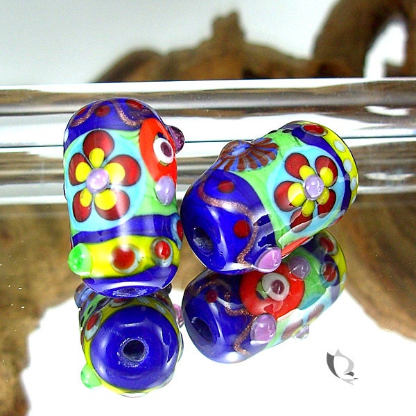 2 handmade lampwork beads -- M i n i s  -- suitable also for earrings -- SRA -- glass -- Silke Buechler -- Calypsos Beads