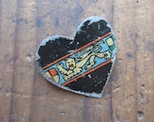Vintage Black and Gold Heart Candy Tin Brooch, Lion, Recycled, Repurposed, Gifts under 15, Gfits for her, Affordable Jewelry
