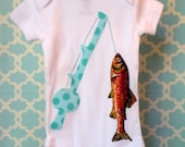 Hooked Fish Onesie or T Shirt You Choose Fishing Rod Fabric