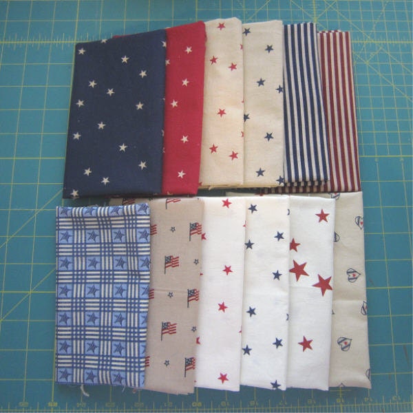 Patriotic Fat Quarter Bundle - Red Tan Blue - Americana Stars & Stripes - Almost 12