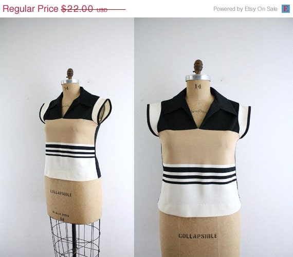 50% off Shop Closing Sale Vintage Color block Shirt . Stripe Neutral Top . 70s Shirt . Medium - Large
