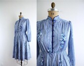 50% off Shop Closing Sale Vintage Day Dess . 70s Dress . Blue . Featherweight Dress